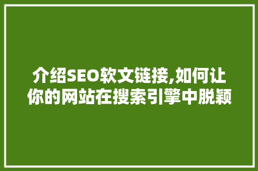 介绍SEO软文链接,如何让你的网站在搜索引擎中脱颖而出