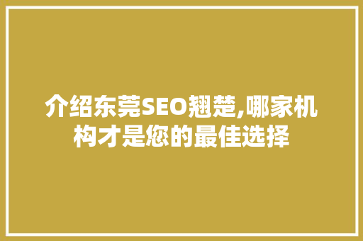 介绍东莞SEO翘楚,哪家机构才是您的最佳选择