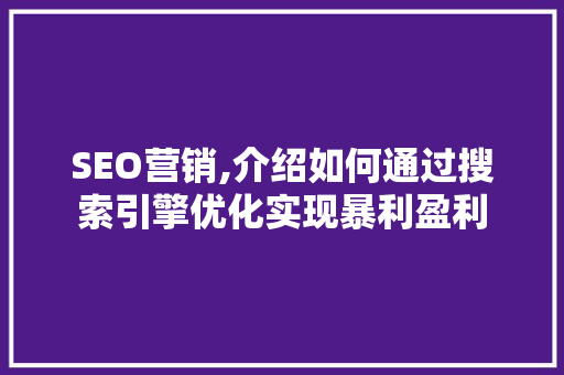 SEO营销,介绍如何通过搜索引擎优化实现暴利盈利