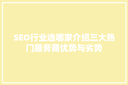 SEO行业选哪家介绍三大热门服务商优势与劣势