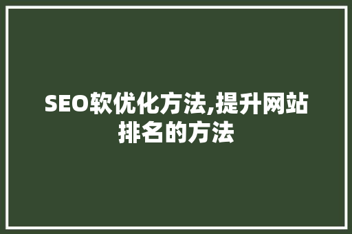 SEO软优化方法,提升网站排名的方法