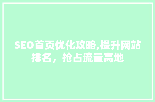 SEO首页优化攻略,提升网站排名，抢占流量高地
