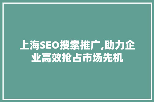 上海SEO搜索推广,助力企业高效抢占市场先机