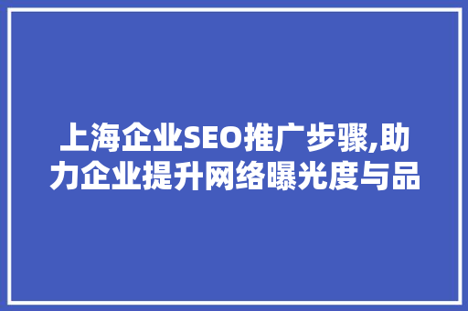 上海企业SEO推广步骤,助力企业提升网络曝光度与品牌影响力