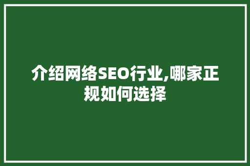 介绍网络SEO行业,哪家正规如何选择