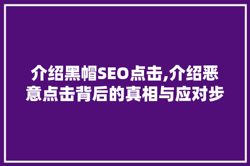 介绍黑帽SEO点击,介绍恶意点击背后的真相与应对步骤