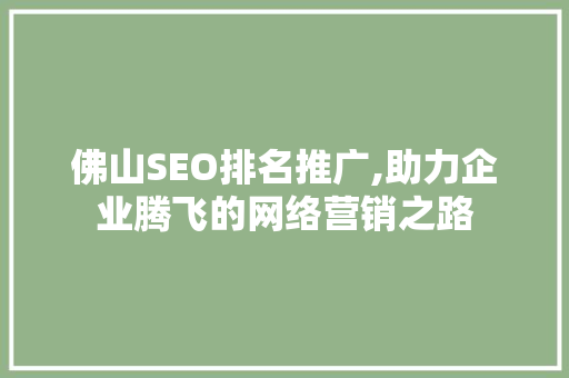 佛山SEO排名推广,助力企业腾飞的网络营销之路