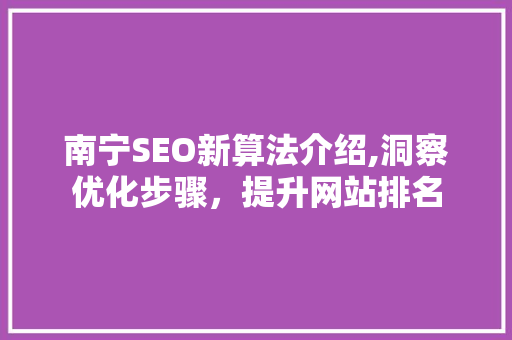 南宁SEO新算法介绍,洞察优化步骤，提升网站排名