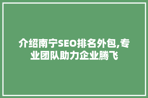介绍南宁SEO排名外包,专业团队助力企业腾飞