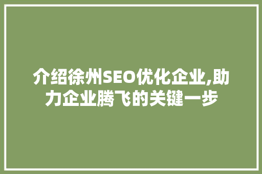 介绍徐州SEO优化企业,助力企业腾飞的关键一步