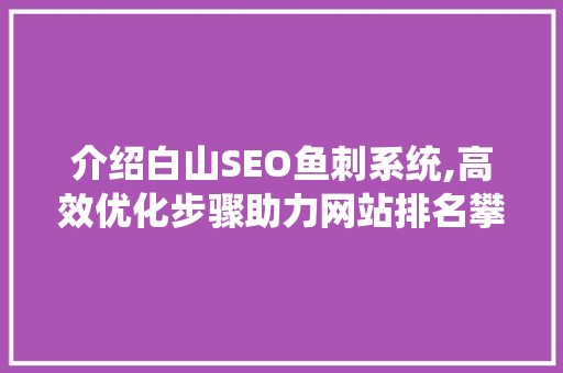介绍白山SEO鱼刺系统,高效优化步骤助力网站排名攀升