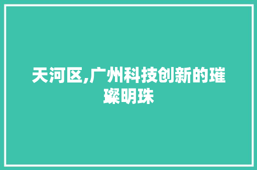 天河区,广州科技创新的璀璨明珠