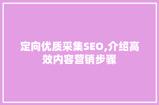 定向优质采集SEO,介绍高效内容营销步骤