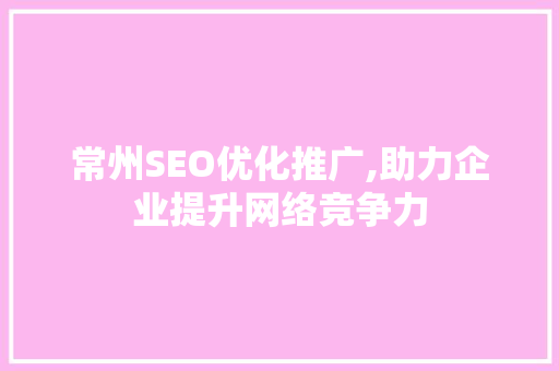 常州SEO优化推广,助力企业提升网络竞争力