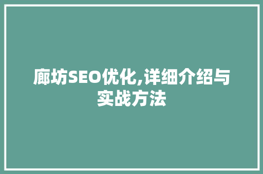 廊坊SEO优化,详细介绍与实战方法