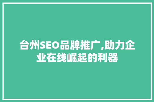 台州SEO品牌推广,助力企业在线崛起的利器