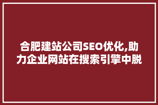 合肥建站公司SEO优化,助力企业网站在搜索引擎中脱颖而出