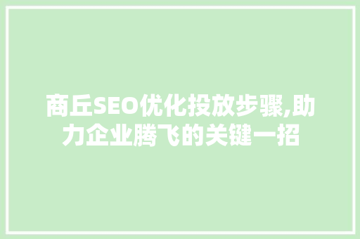 商丘SEO优化投放步骤,助力企业腾飞的关键一招