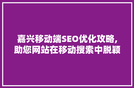 嘉兴移动端SEO优化攻略,助您网站在移动搜索中脱颖而出
