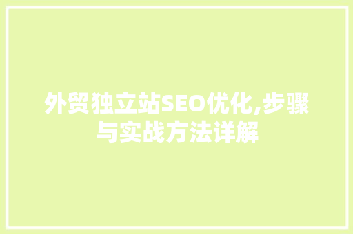 外贸独立站SEO优化,步骤与实战方法详解