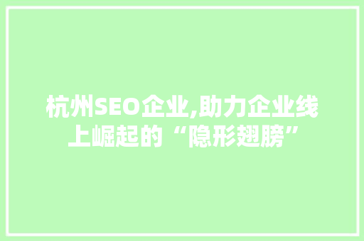 杭州SEO企业,助力企业线上崛起的“隐形翅膀”
