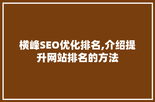 横峰SEO优化排名,介绍提升网站排名的方法