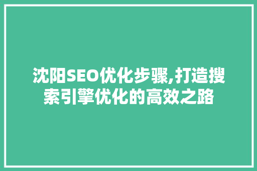 沈阳SEO优化步骤,打造搜索引擎优化的高效之路