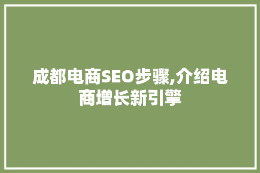 成都电商SEO步骤,介绍电商增长新引擎