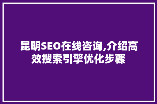 昆明SEO在线咨询,介绍高效搜索引擎优化步骤
