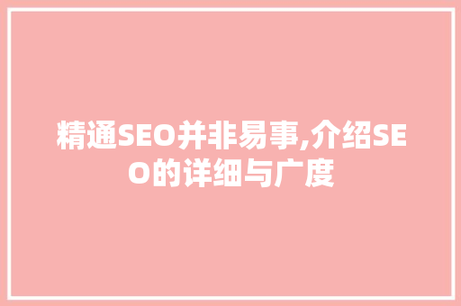 精通SEO并非易事,介绍SEO的详细与广度