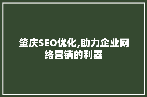 肇庆SEO优化,助力企业网络营销的利器
