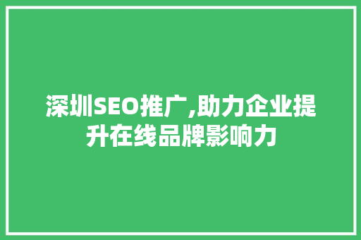 深圳SEO推广,助力企业提升在线品牌影响力