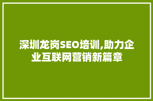深圳龙岗SEO培训,助力企业互联网营销新篇章