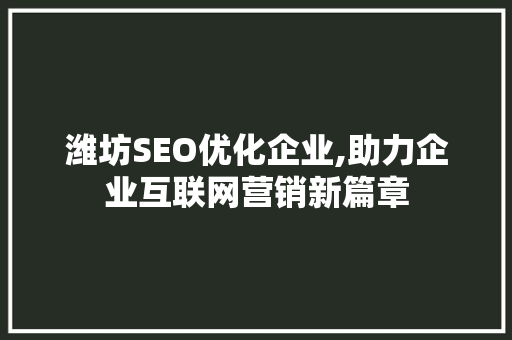 潍坊SEO优化企业,助力企业互联网营销新篇章