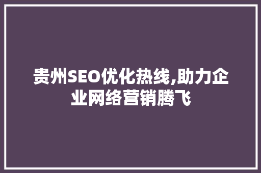 贵州SEO优化热线,助力企业网络营销腾飞