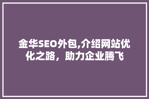 金华SEO外包,介绍网站优化之路，助力企业腾飞