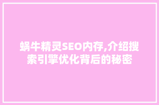 蜗牛精灵SEO内存,介绍搜索引擎优化背后的秘密  第1张