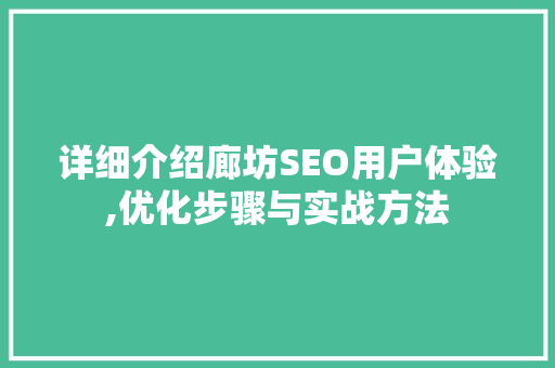 详细介绍廊坊SEO用户体验,优化步骤与实战方法