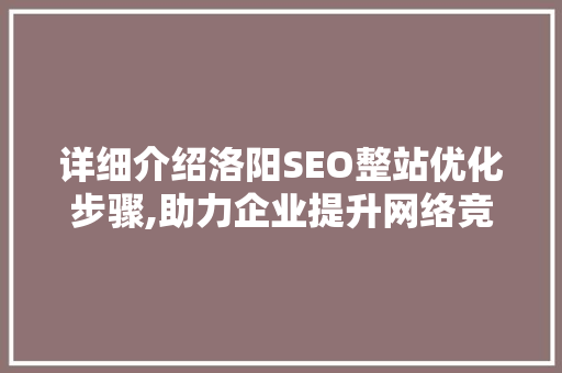 详细介绍洛阳SEO整站优化步骤,助力企业提升网络竞争力