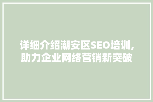 详细介绍潮安区SEO培训,助力企业网络营销新突破