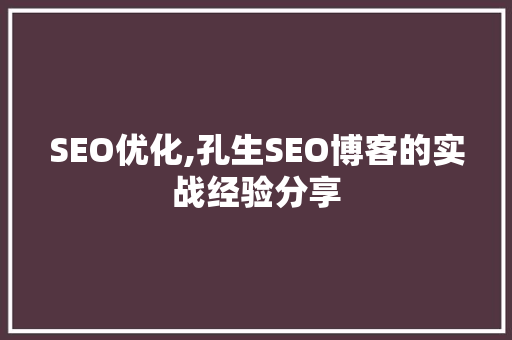 SEO优化,孔生SEO博客的实战经验分享