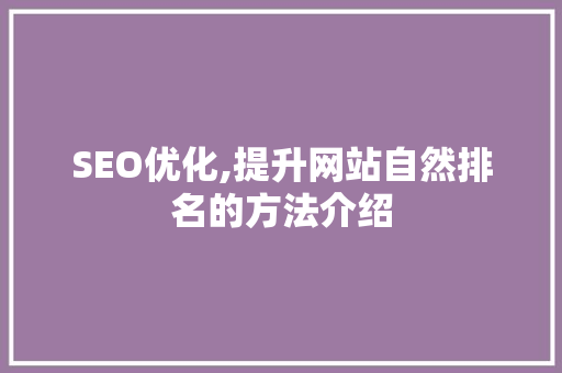 SEO优化,提升网站自然排名的方法介绍