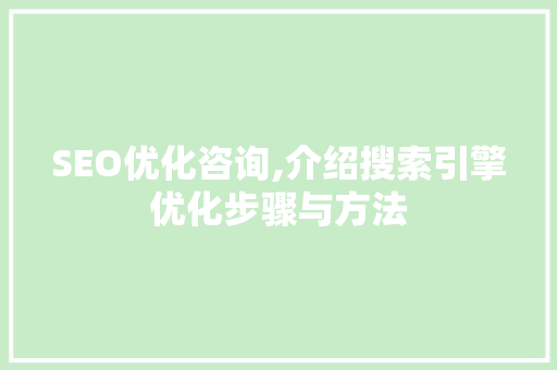 SEO优化咨询,介绍搜索引擎优化步骤与方法