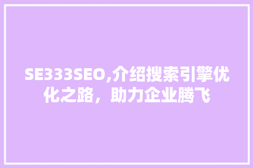 SE333SEO,介绍搜索引擎优化之路，助力企业腾飞