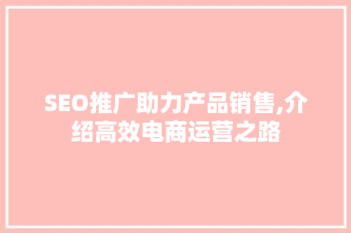 SEO推广助力产品销售,介绍高效电商运营之路