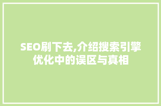 SEO刷下去,介绍搜索引擎优化中的误区与真相