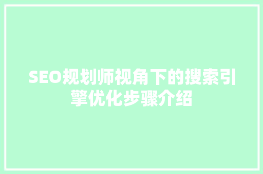 SEO规划师视角下的搜索引擎优化步骤介绍