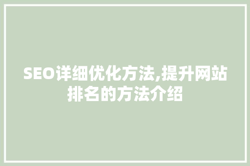 SEO详细优化方法,提升网站排名的方法介绍