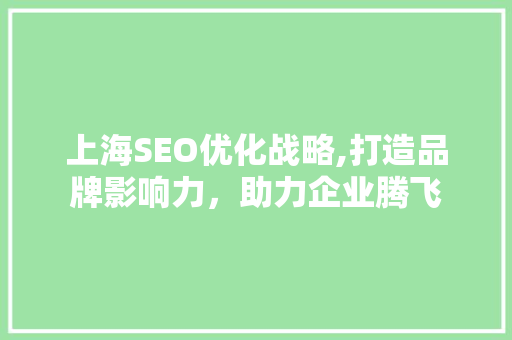 上海SEO优化战略,打造品牌影响力，助力企业腾飞