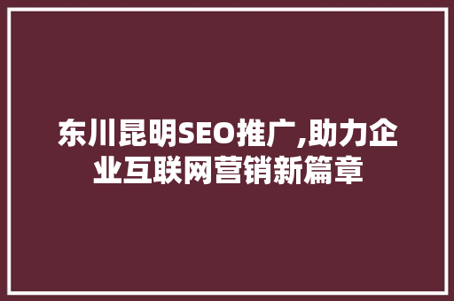 东川昆明SEO推广,助力企业互联网营销新篇章
